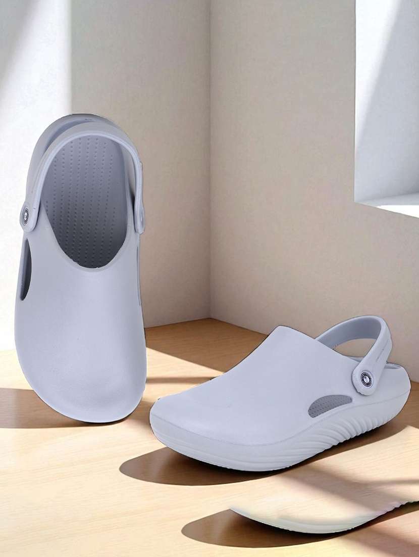 men's grey solid slip on clogs