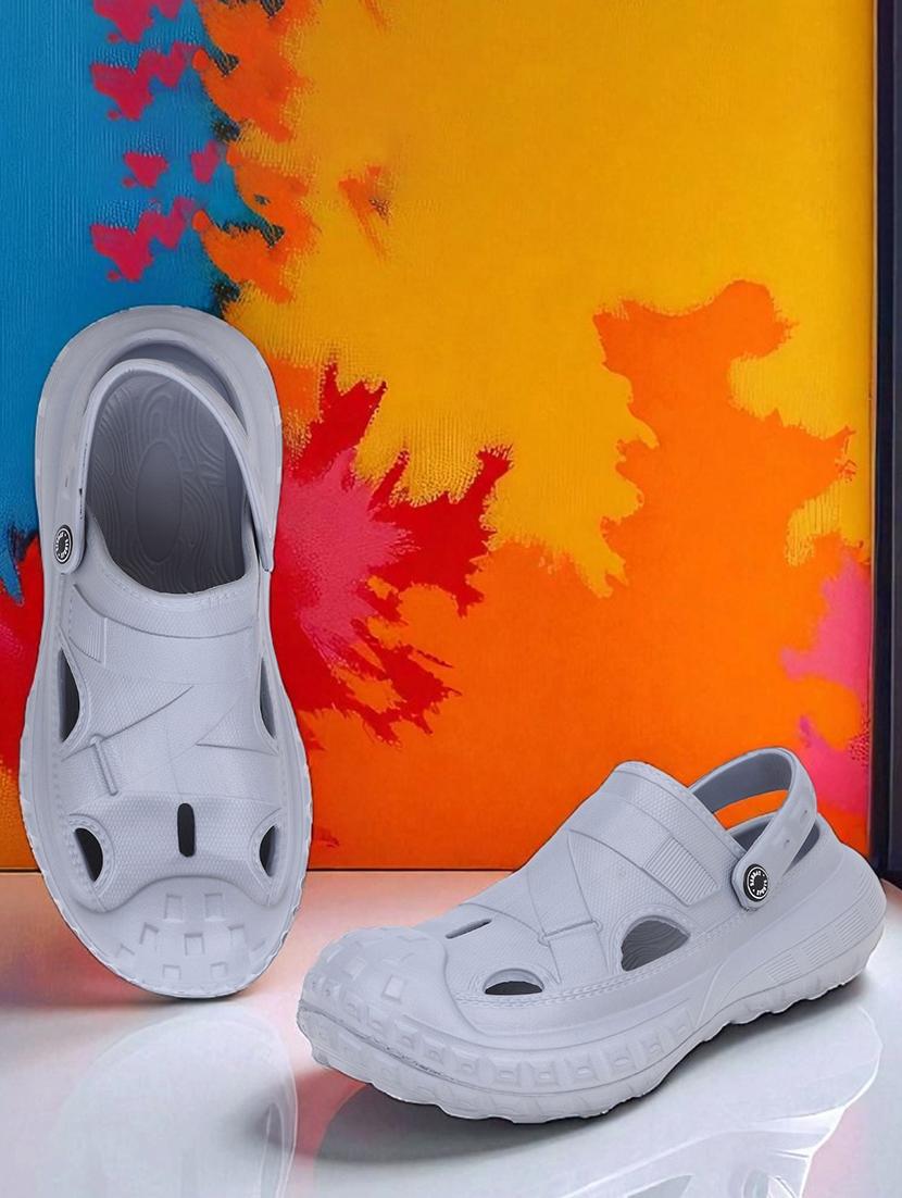 grey solid slip-on clogs for men