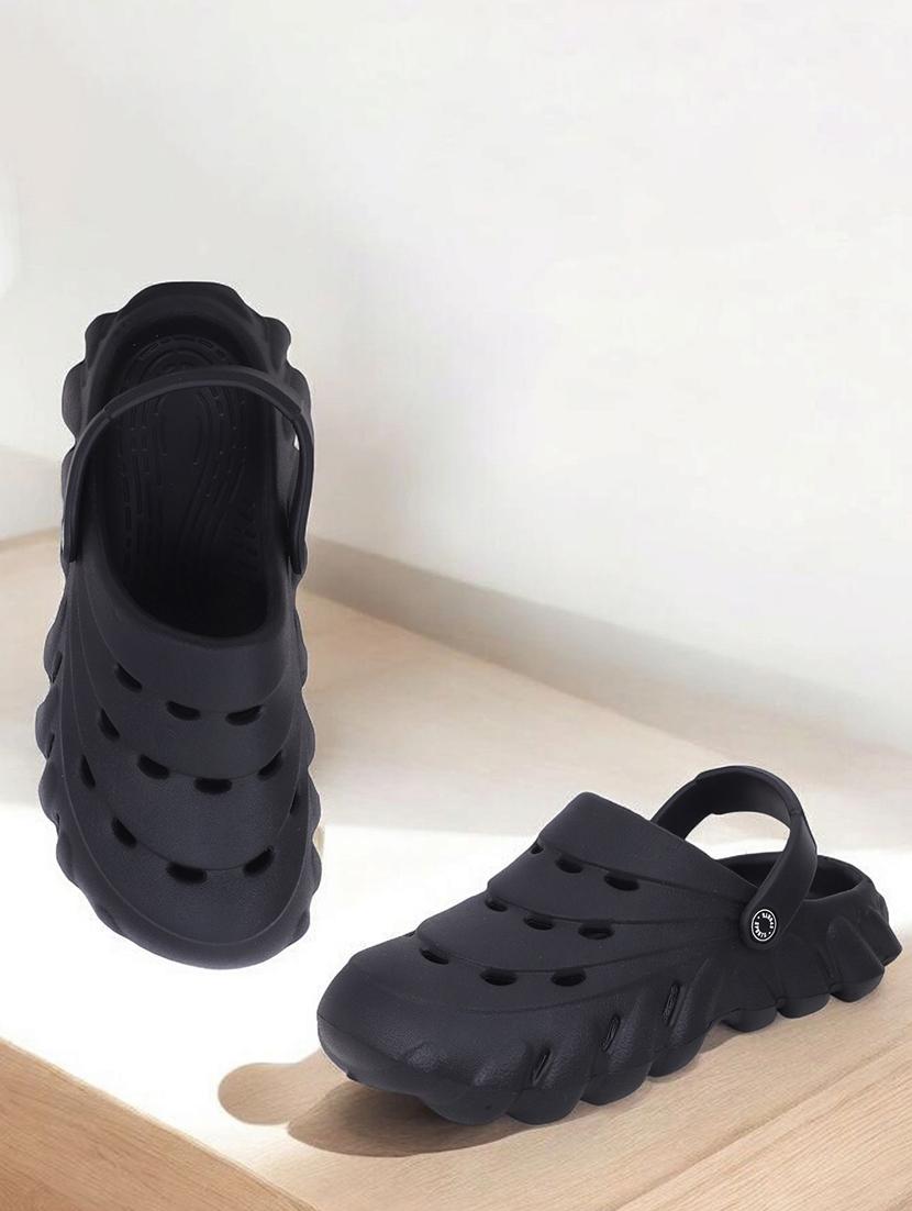 men's solid black casual slip-on clogs