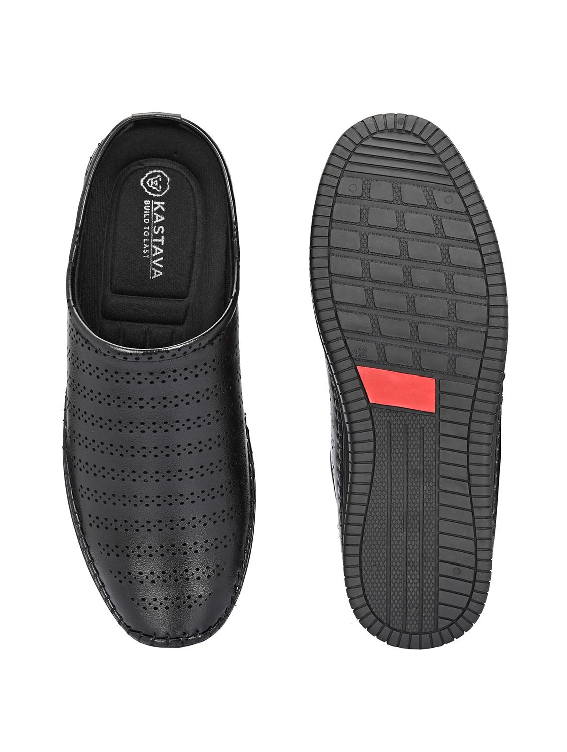 men solid black slip on mule - 22024669 - Standard Image - 3