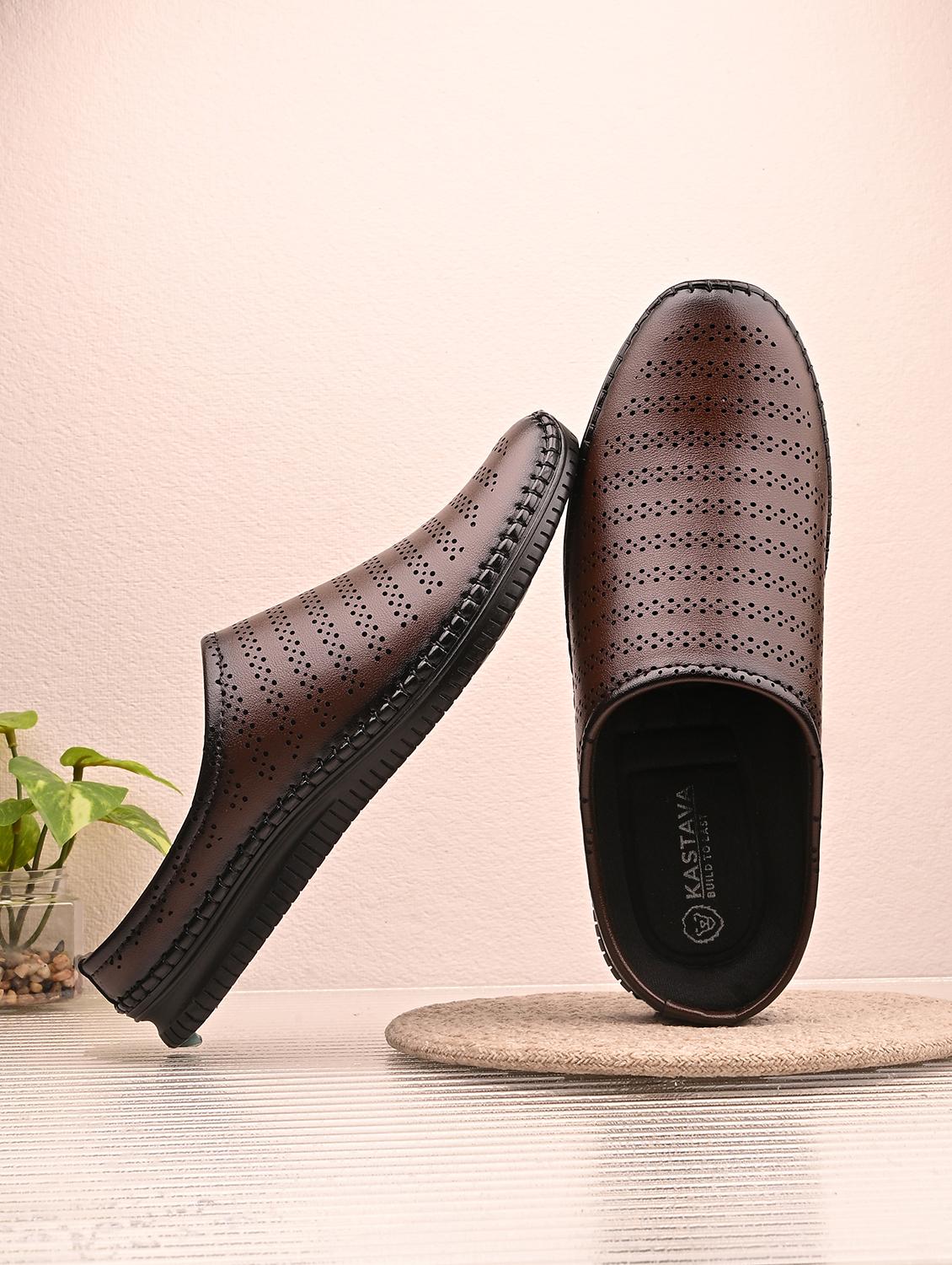 men solid brown slip on mule