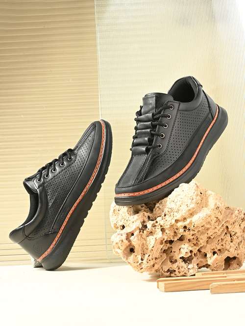 men solid black lace up sneaker - 22024671 -  Standard Image - 0