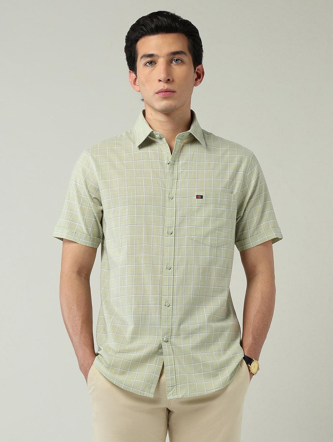 men checkered short sleeve slim fit casual shirt - 22024834 - Zoom Image - 0