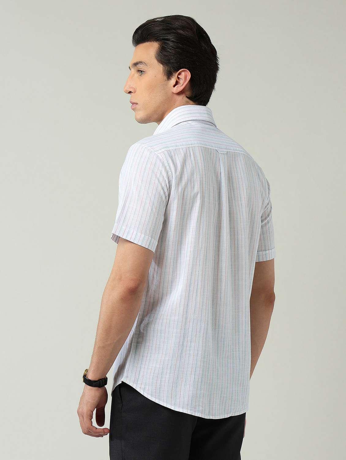 men striped short sleeve slim fit formal shirt - 22024836 -  Standard Image - 3