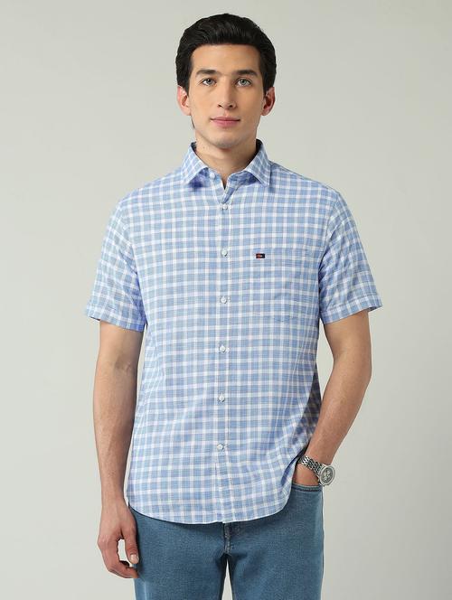 men checkered short sleeve slim fit casual shirt - 22024838 - Standard Image - 0