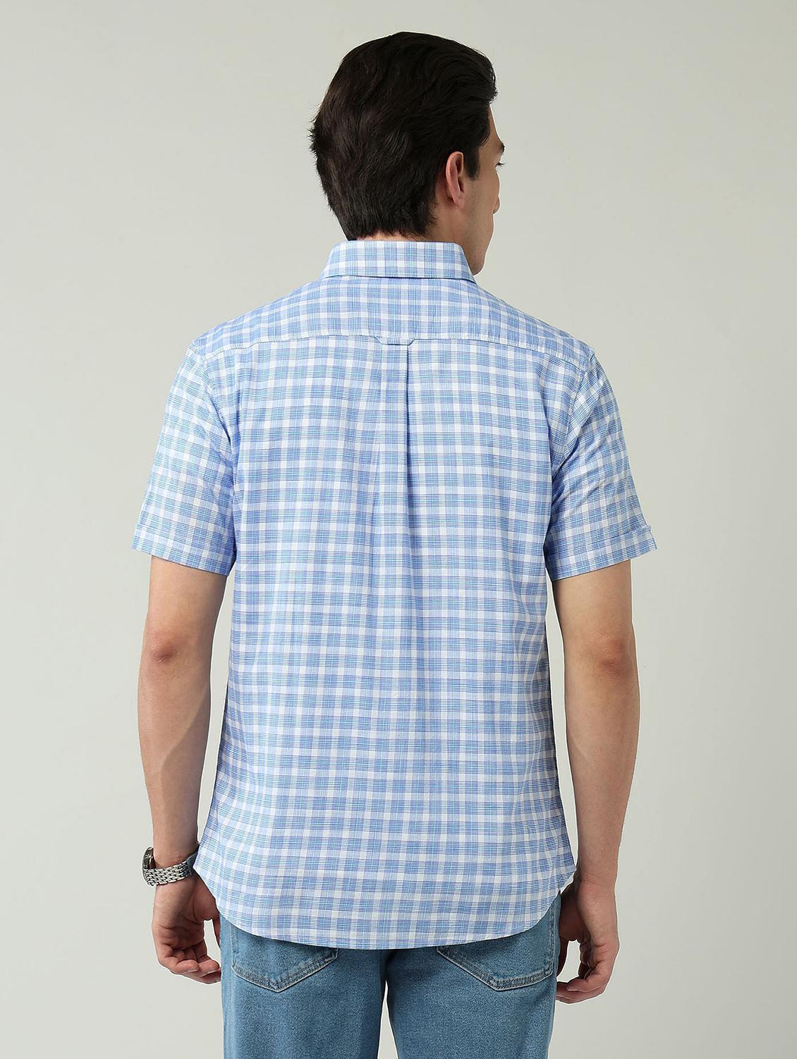 men checkered short sleeve slim fit casual shirt - 22024838 - Standard Image - 3