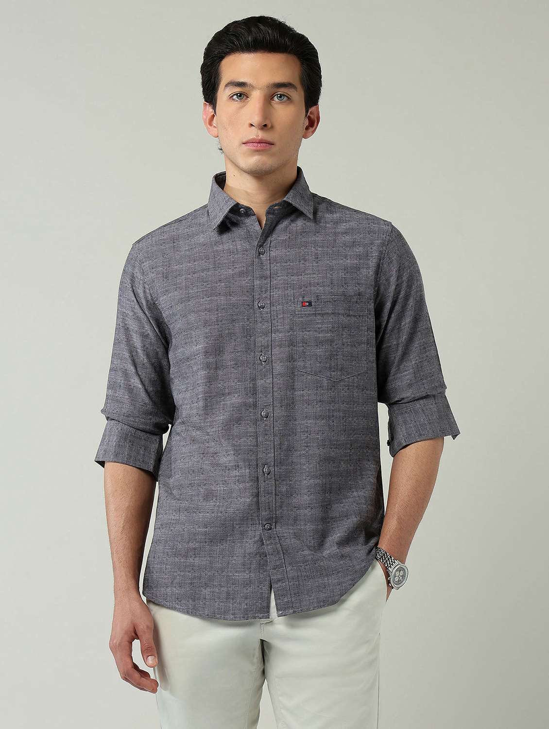 men self designed collared long sleeve casual shirt - 22024841 -  Zoom Image - 0