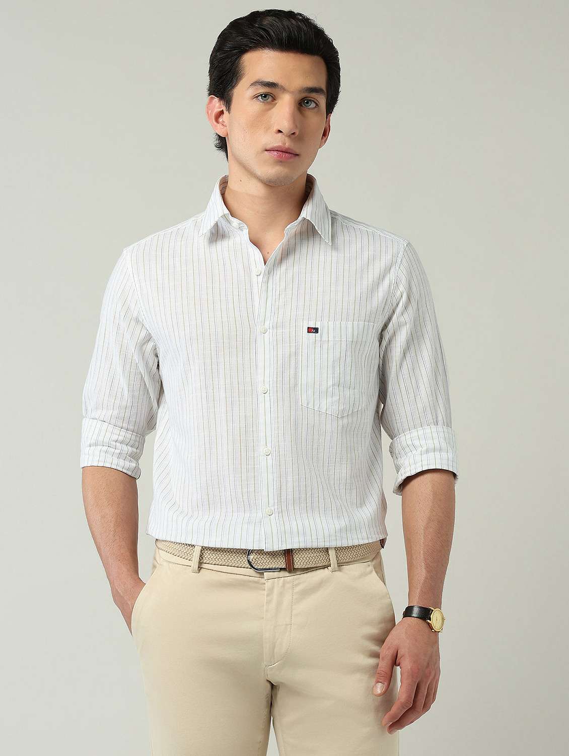 men striped long sleeve slim fit casual shirt - 22024843 -  Zoom Image - 0