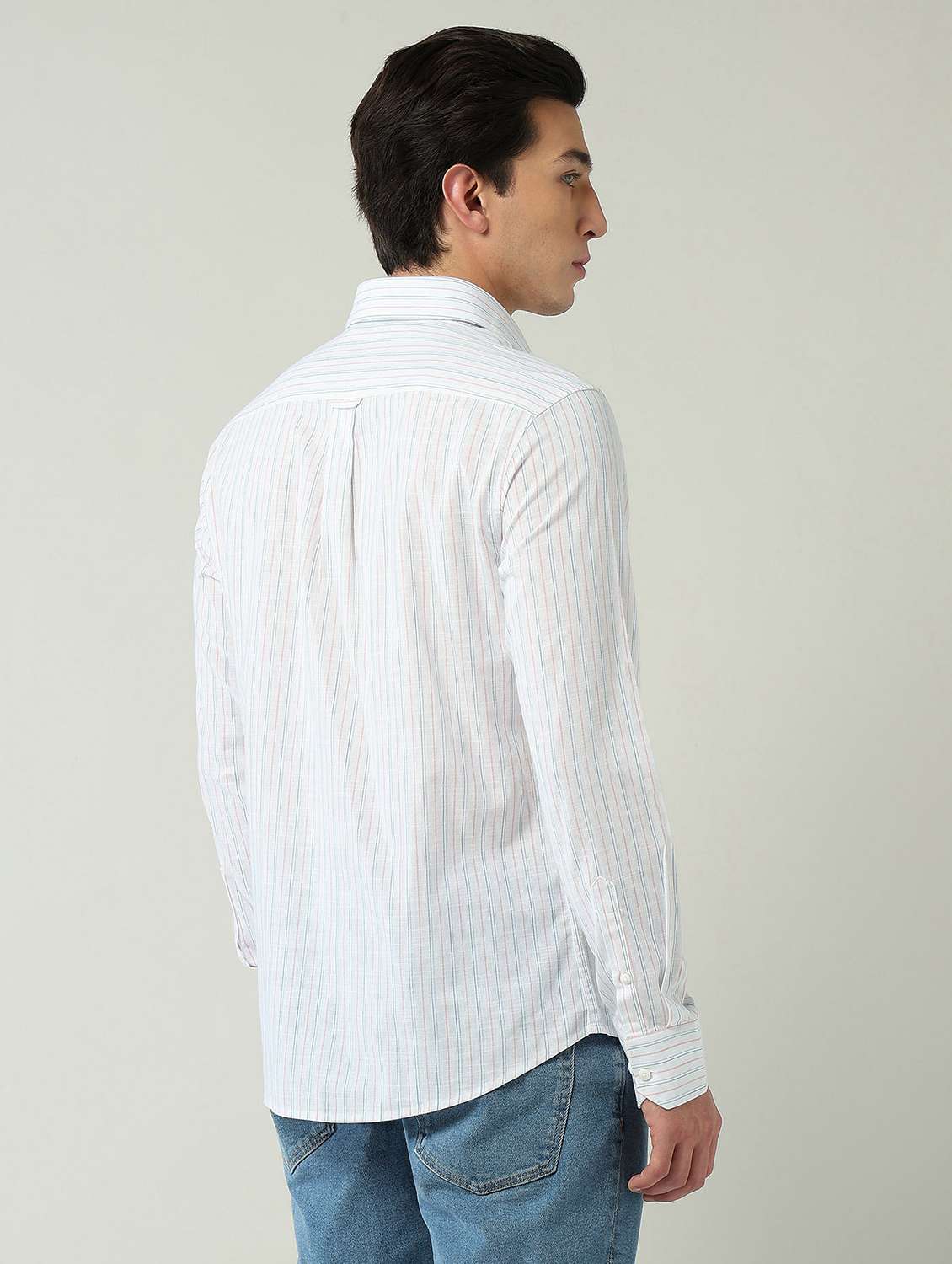 men striped long sleeve slim fit casual shirt - 22024844 -  Standard Image - 3