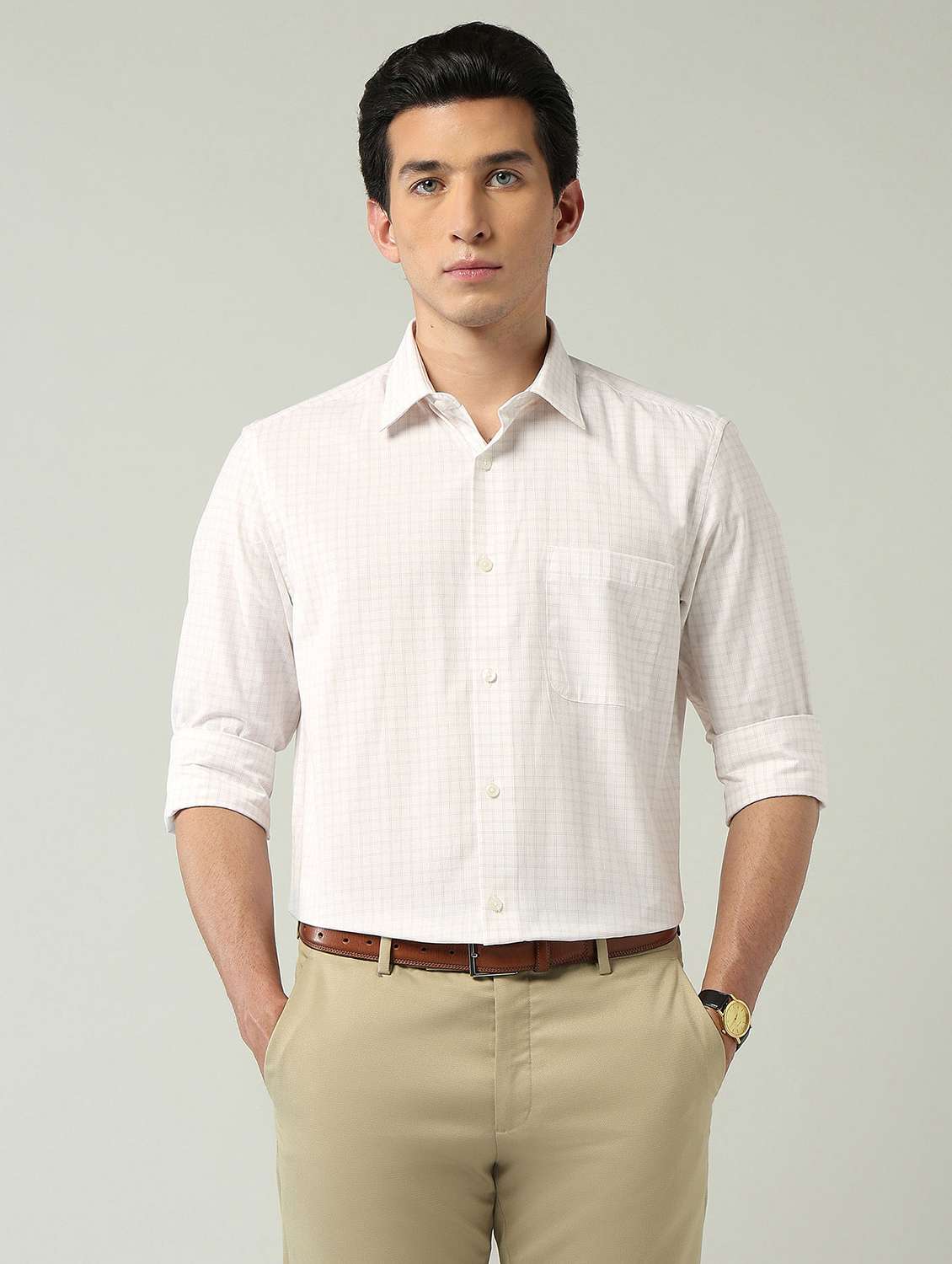 men checkered long sleeve regular fit formal shirt