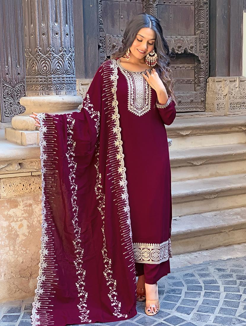 women embroidered three quarter sleeve kurta pant with dupatta set - 22024859 -  Zoom Image - 0