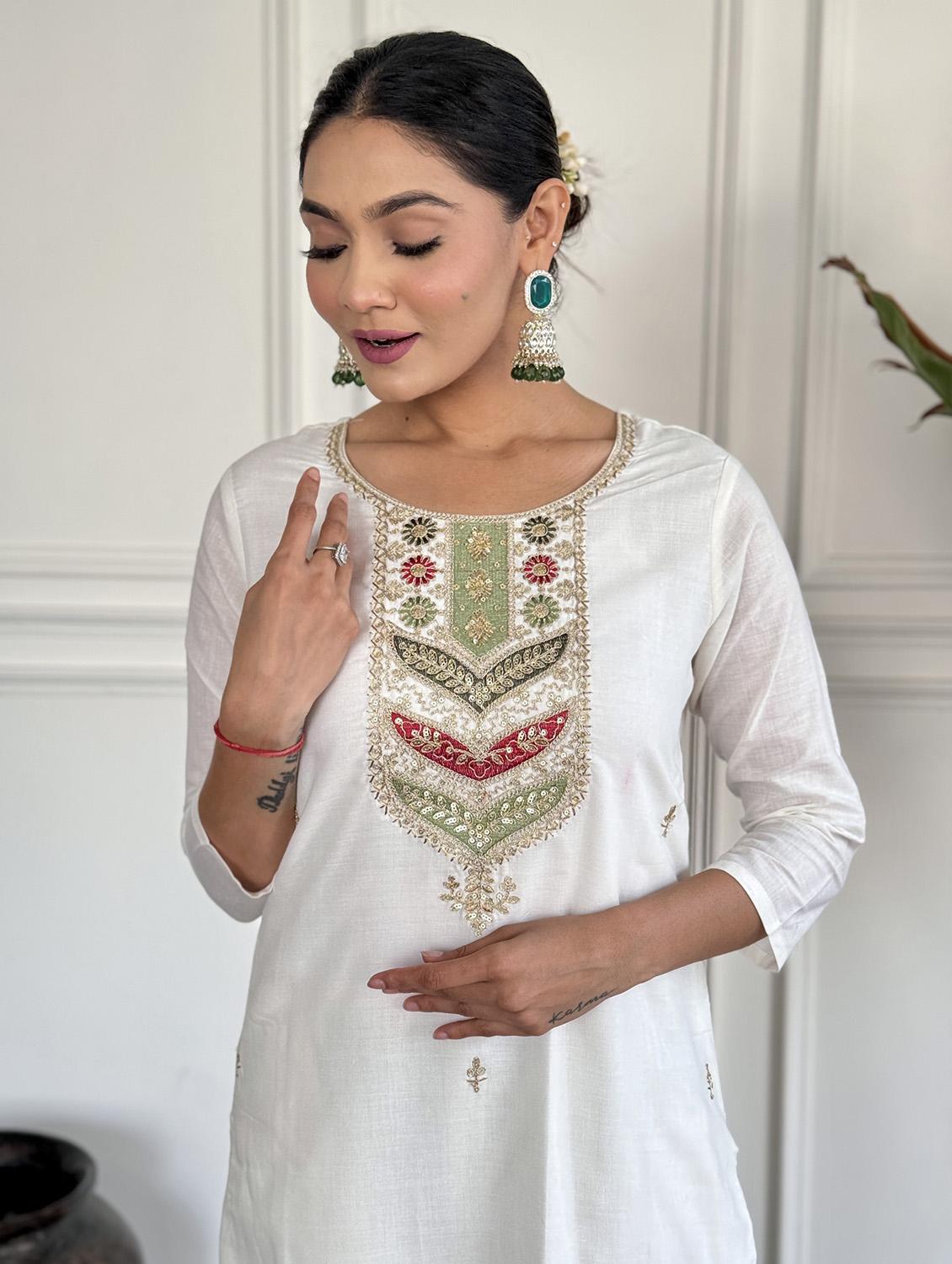 women embroidered three quarter sleeve kurta pant with dupatta set - 22024864 - Standard Image - 3