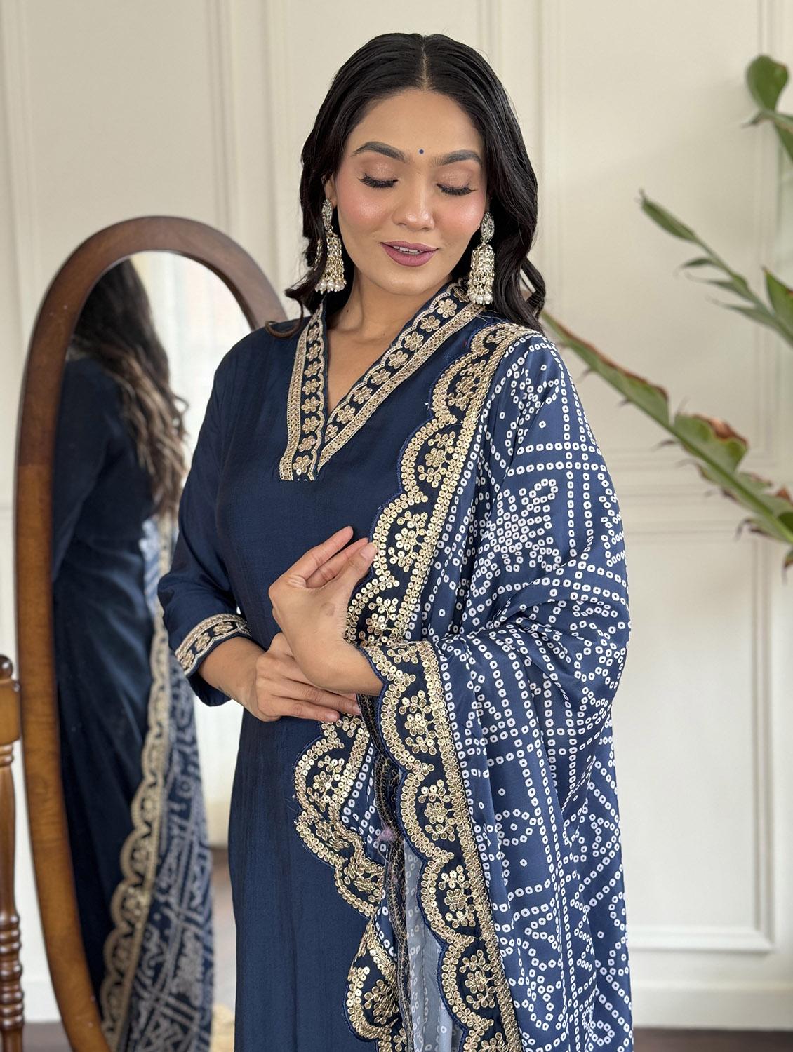 women embroidered three quarter sleeve kurta pant with dupatta set - 22024866 - Standard Image - 3