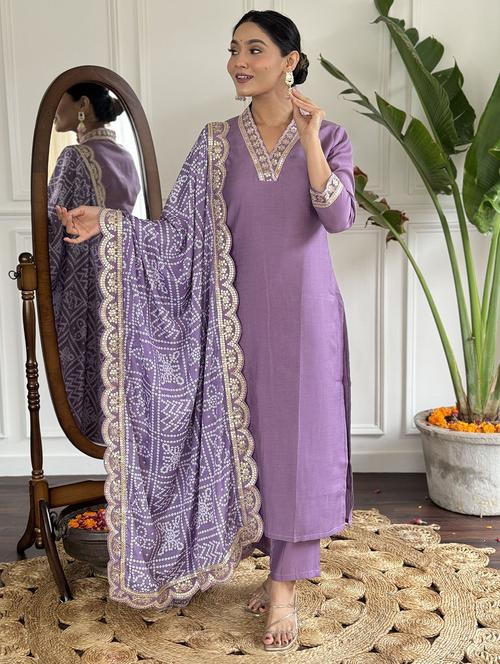 women embroidered three quarter sleeve kurta pant with dupatta set - 22024867 -  Standard Image - 0