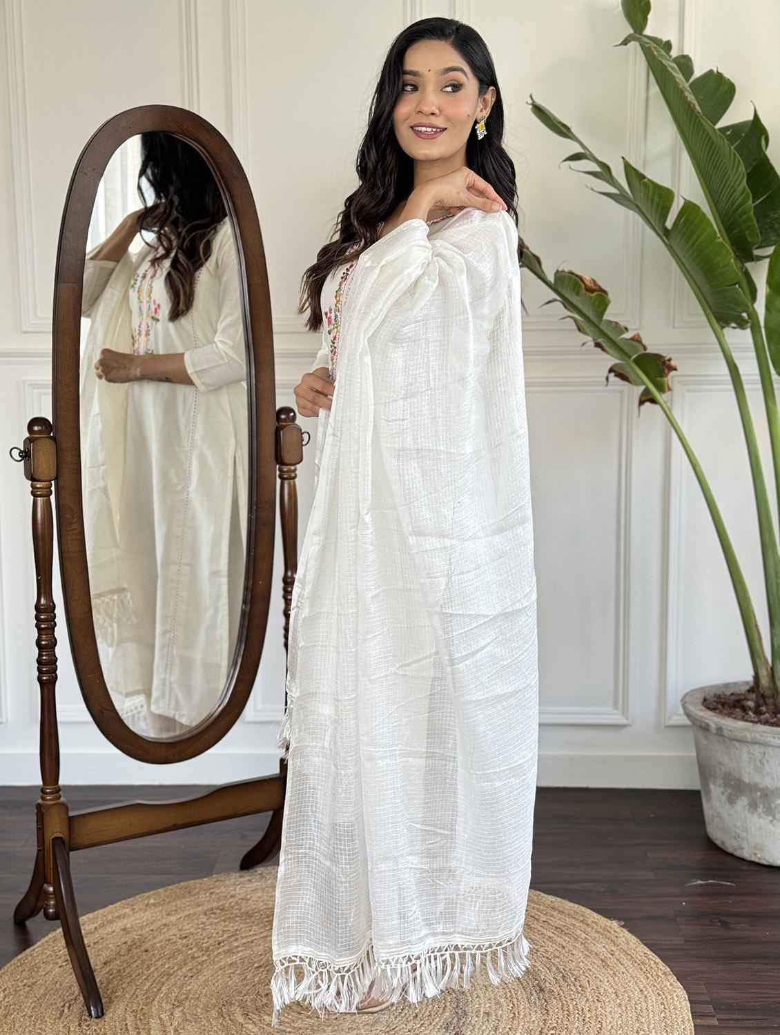 women embroidered three quarter sleeve kurta pant with dupatta set - 22024870 - Standard Image - 3