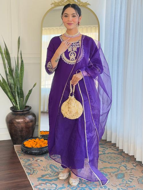 women embroidered three quarter sleeve kurta pant with dupatta set - 22024871 - Standard Image - 0