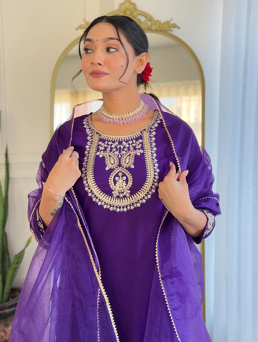 women embroidered three quarter sleeve kurta pant with dupatta set - 22024871 - Standard Image - 3