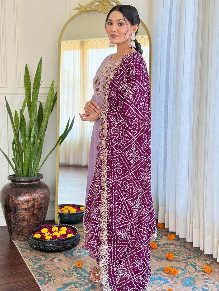 women embroidered three quarter sleeve kurta pant with dupatta set - 22024879 - Standard Image - 3