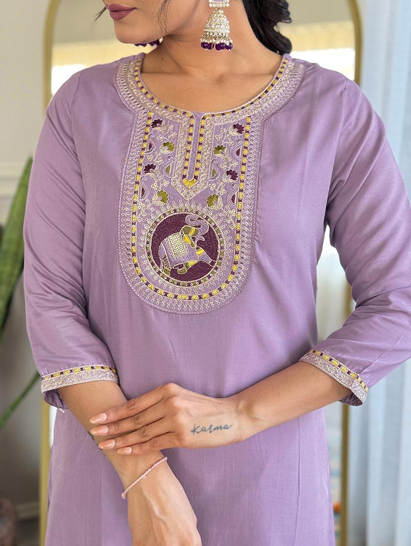 women embroidered three quarter sleeve kurta pant with dupatta set - 22024879 - Standard Image - 5