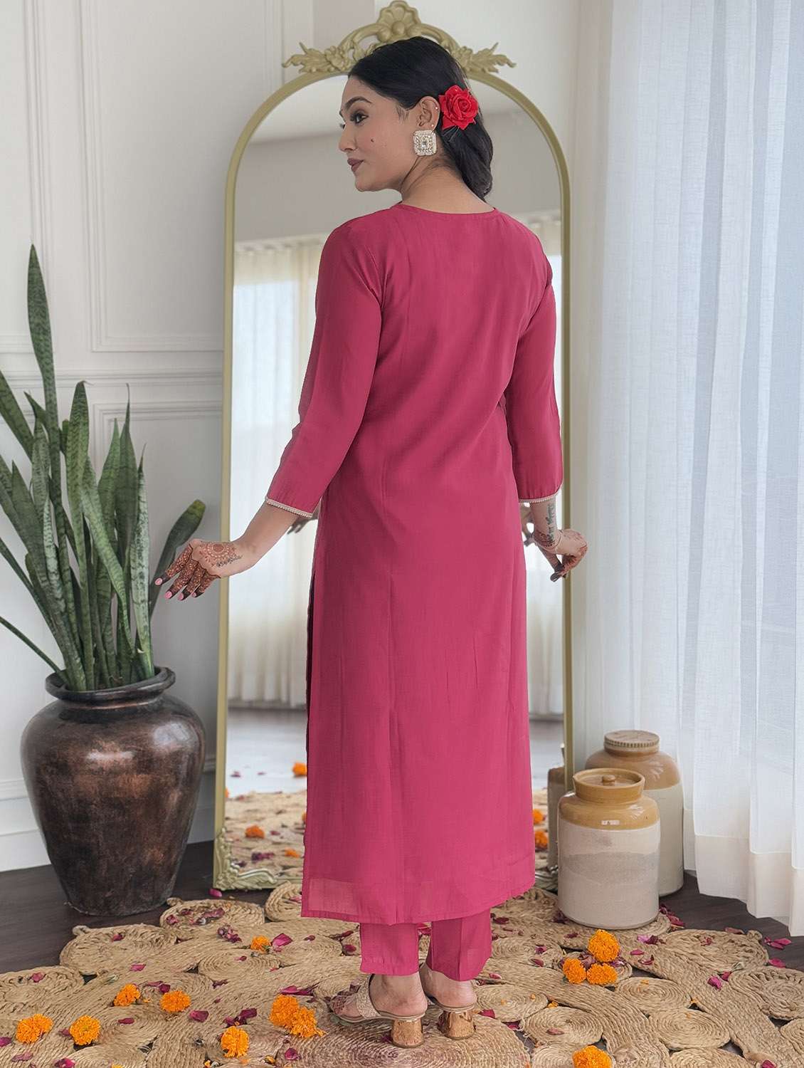 women embroidered three quarter sleeve kurta pant with dupatta set - 22024882 - Standard Image - 3