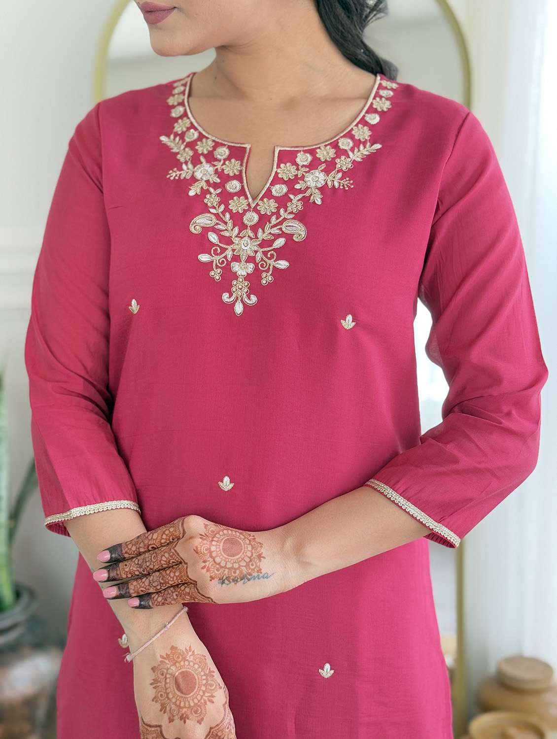 women embroidered three quarter sleeve kurta pant with dupatta set - 22024882 - Standard Image - 5