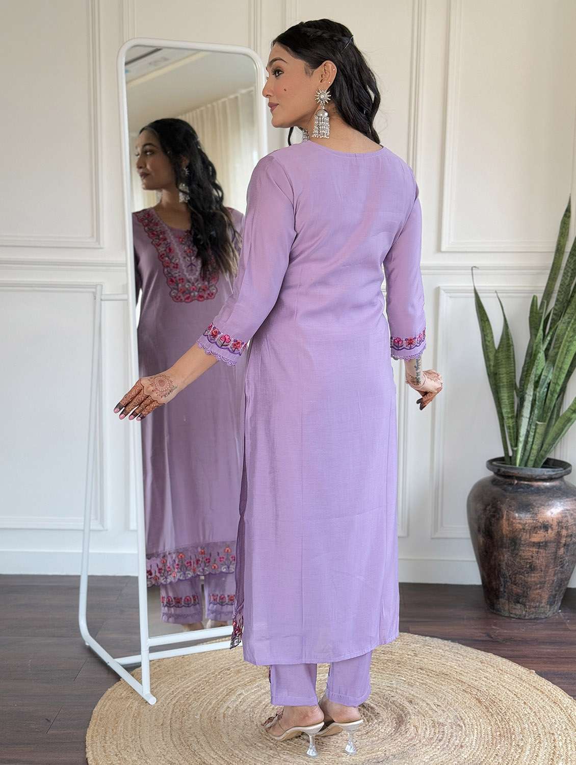 women embroidered three quarter sleeve kurta pant with dupatta set - 22024883 - Standard Image - 3