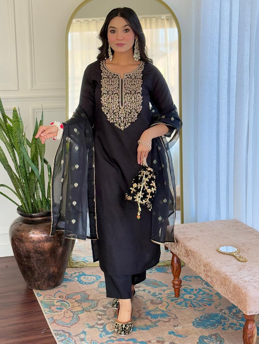 women embroidered three quarter sleeve kurta pant with dupatta set - 22024885 -  Zoom Image - 0