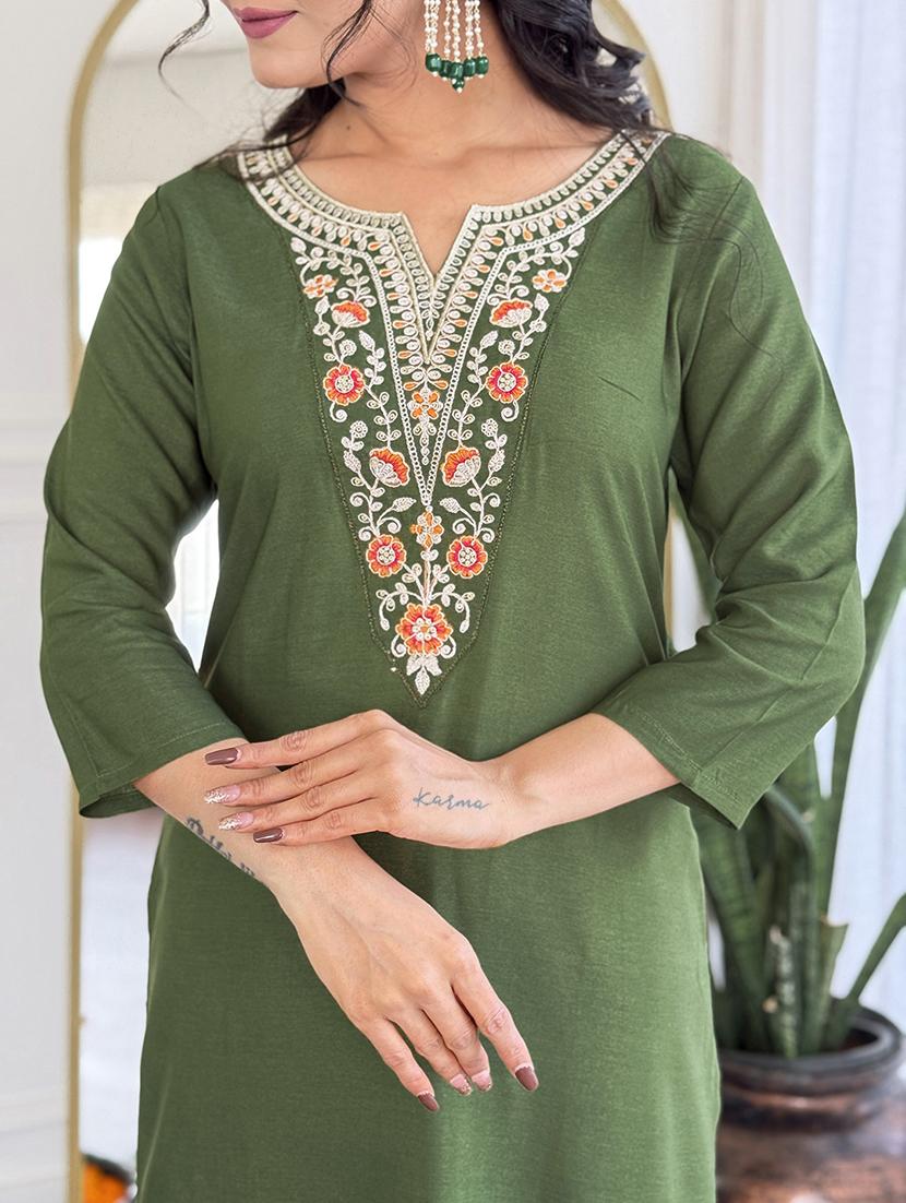 women embroidered three quarter sleeve kurta pant with dupatta set - 22024889 - Standard Image - 5