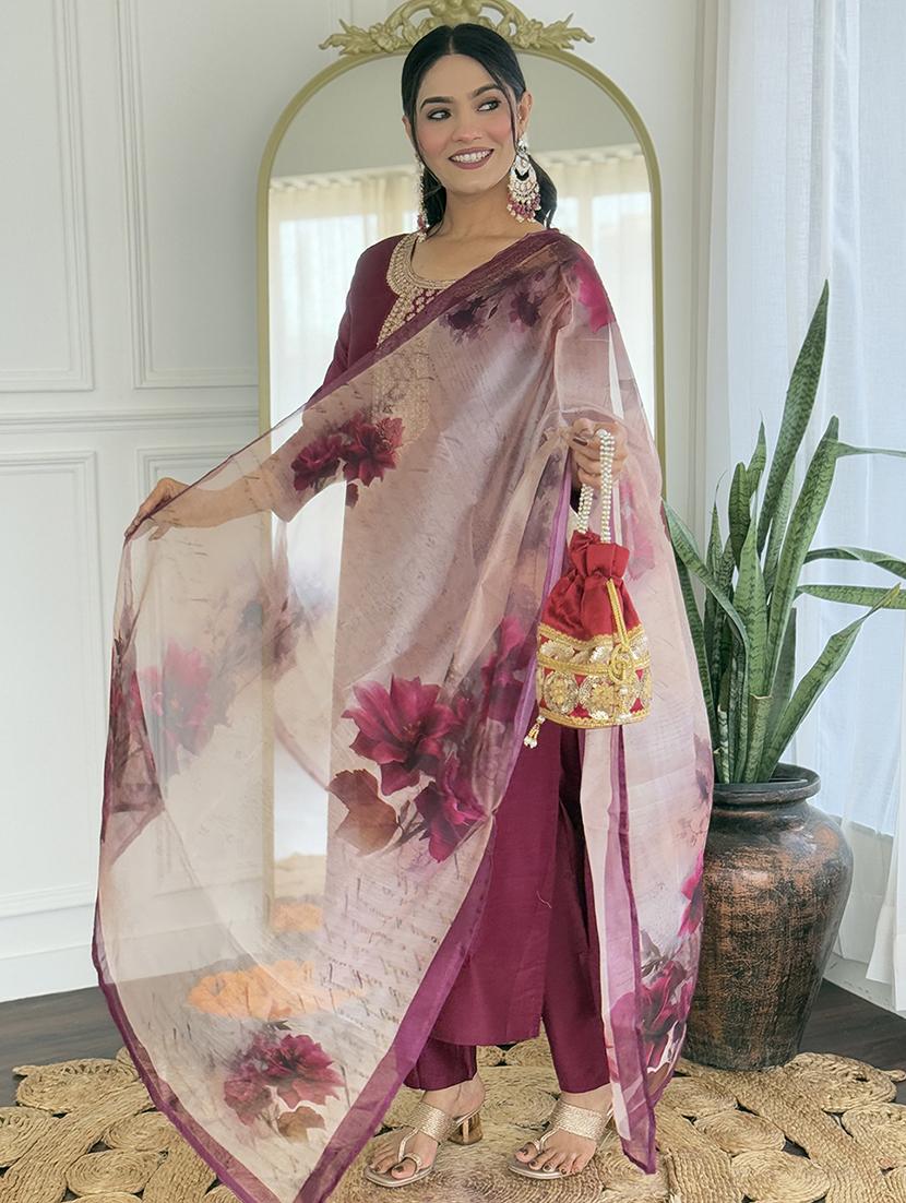 women embroidered three quarter sleeve kurta pant with dupatta set - 22024890 - Standard Image - 3