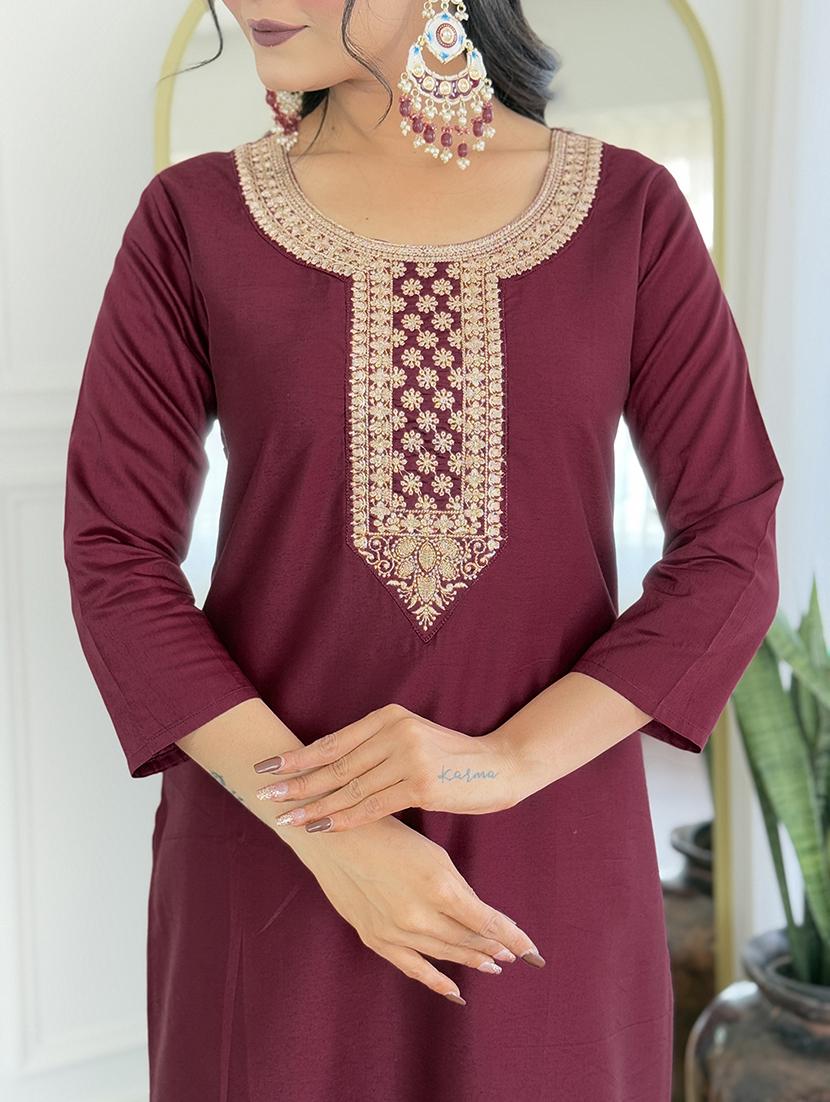 women embroidered three quarter sleeve kurta pant with dupatta set - 22024890 - Standard Image - 5