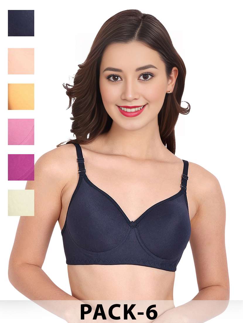 women pack of 6 solid non wired t-shirt bra