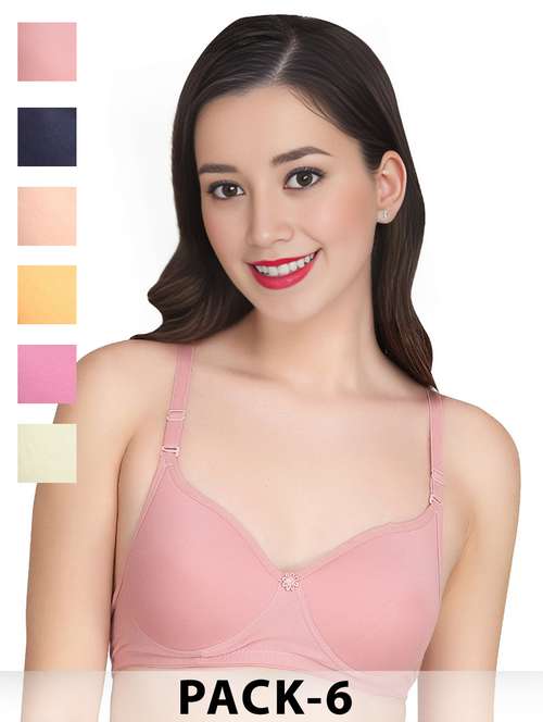 women pack of 6 solid non wired bra - 22024904 -  Standard Image - 0