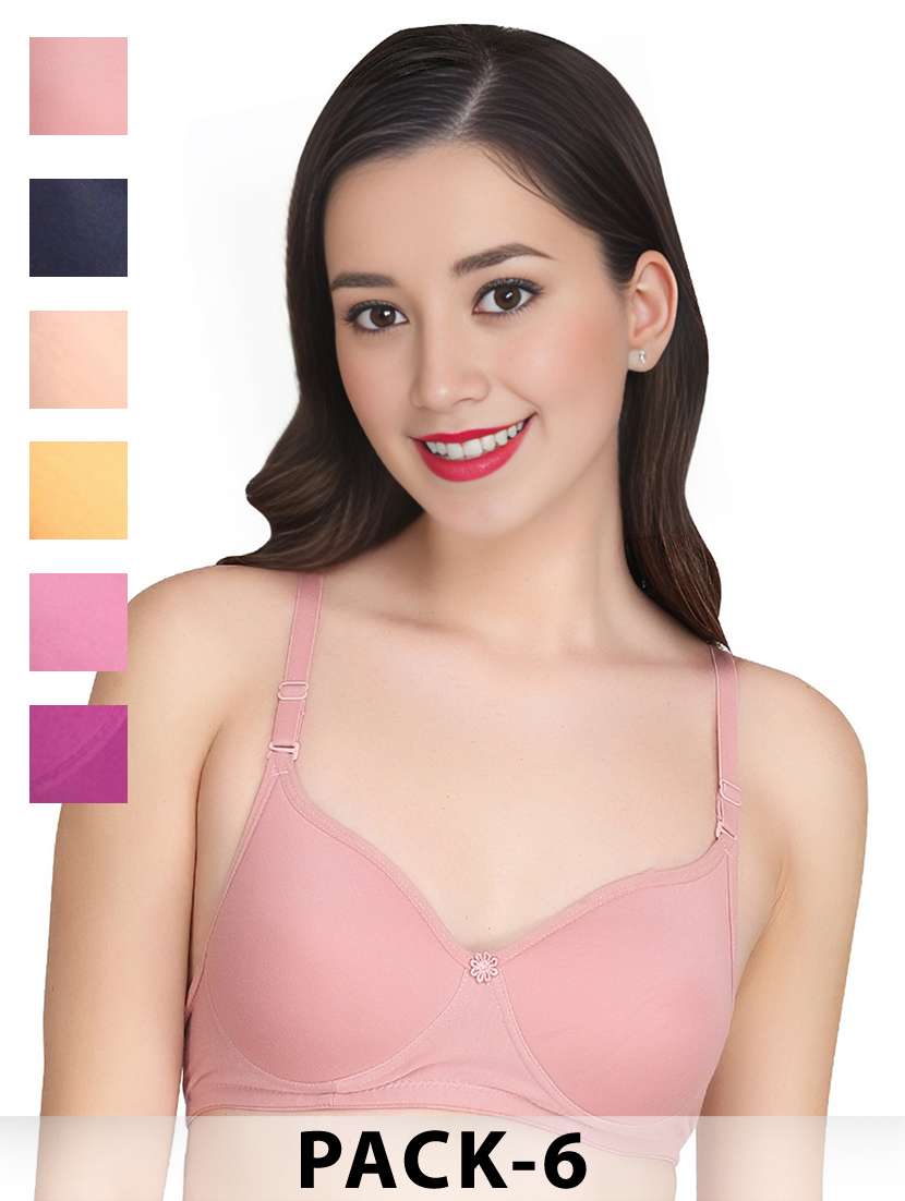 women pack of 6 solid non wired bra