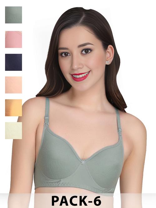 women pack of 6 solid non wired bra - 22024906 -  Standard Image - 0
