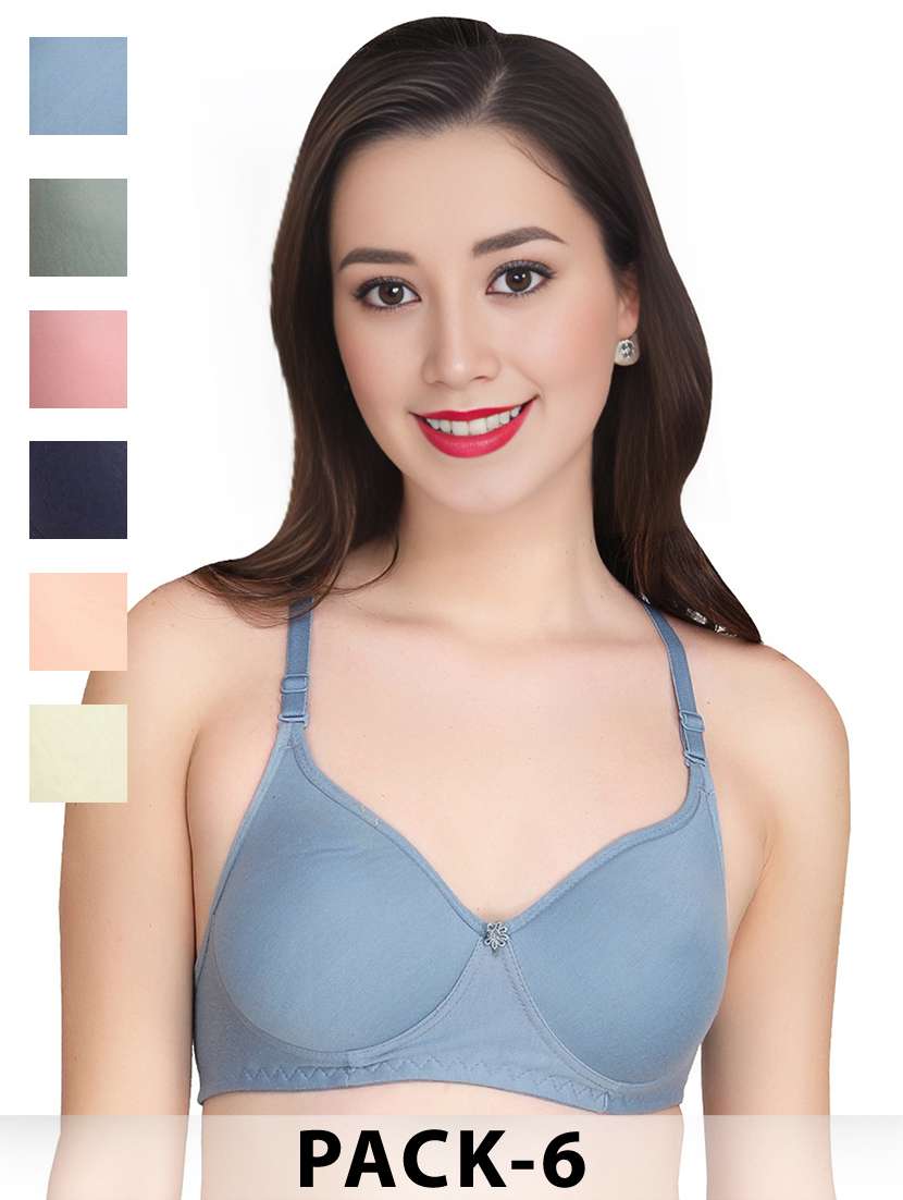 women pack of 6 solid non wired t-shirt bra