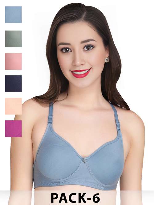 women pack of 6 solid non wired bra - 22024910 - Standard Image - 0