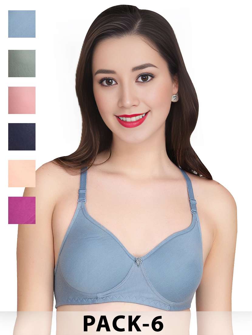 women pack of 6 solid non wired bra