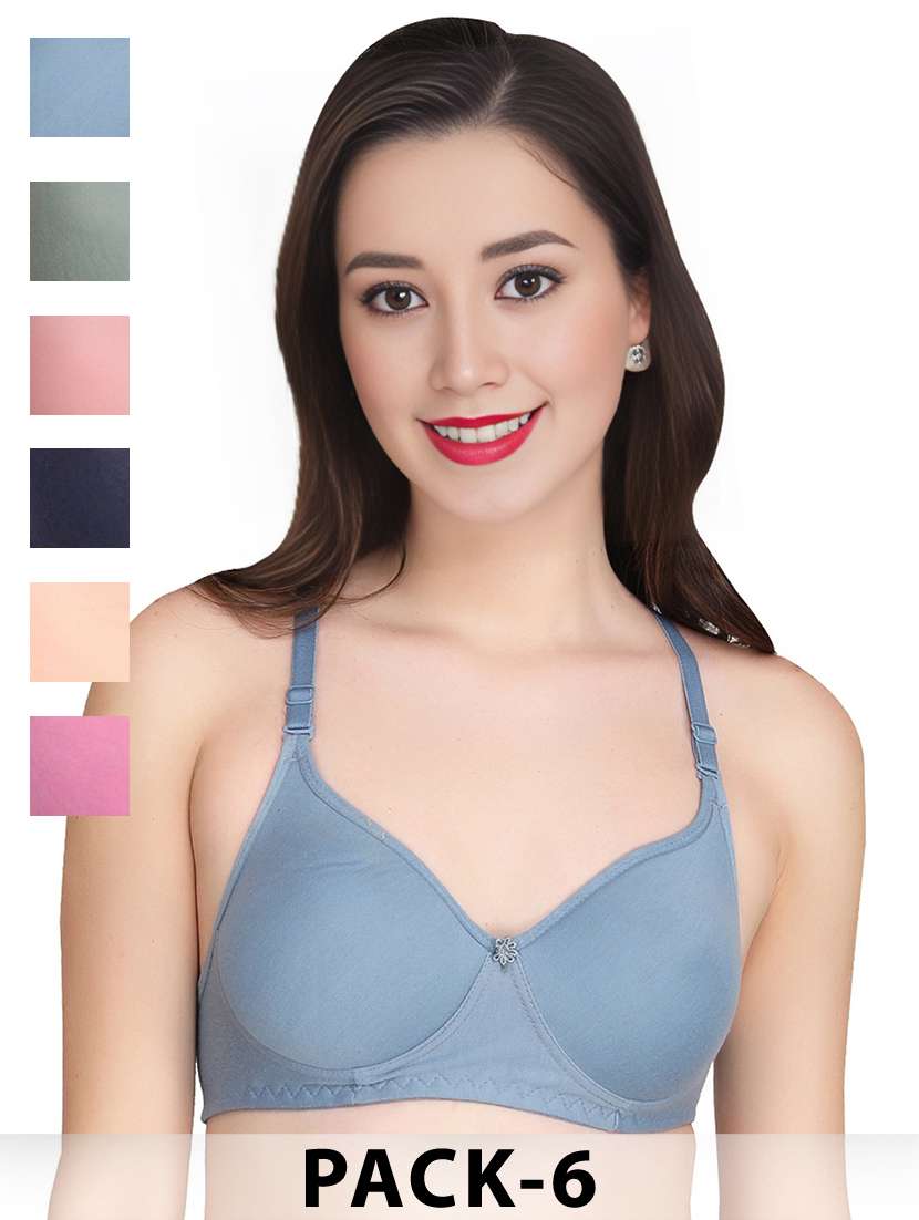 women pack of 6 solid non wired bra