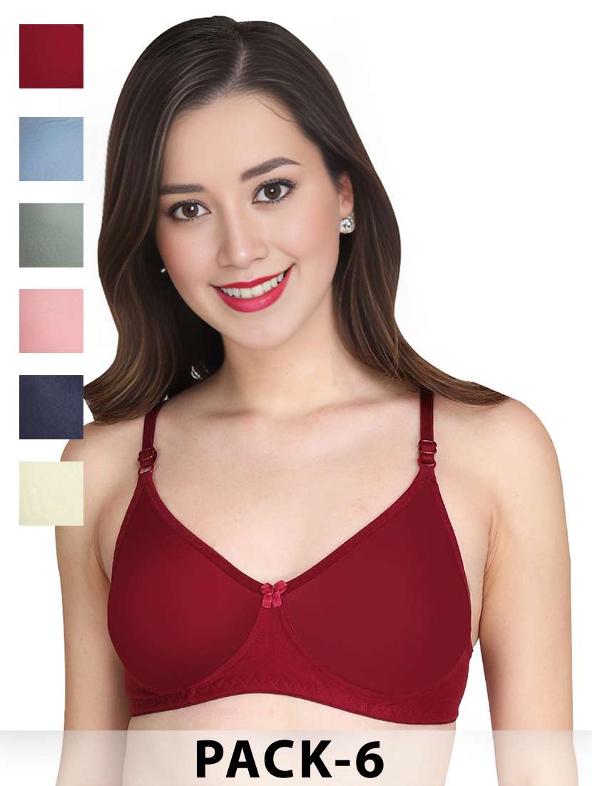 women pack of 6 solid non wired t-shirt bra