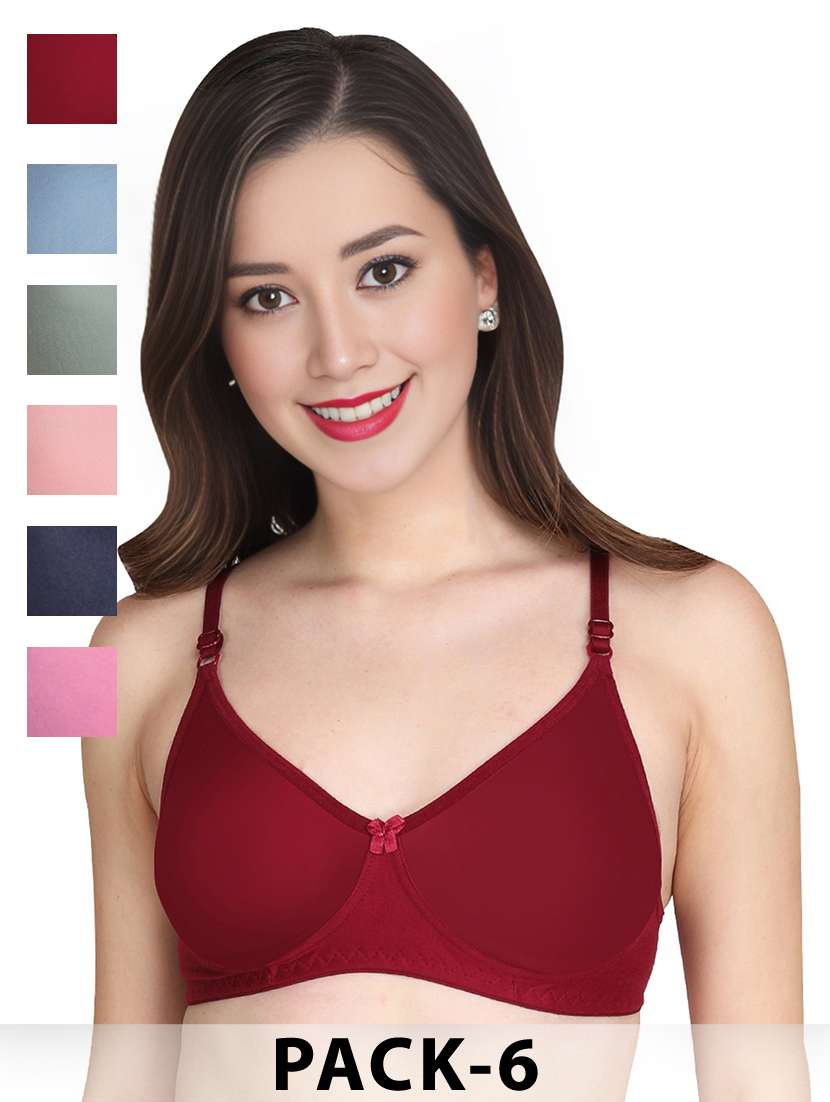 women pack of 6 solid non wired t-shirt bra