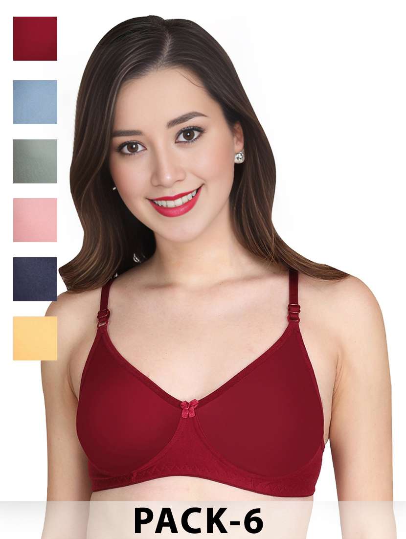 women pack of 6 solid non wired bra