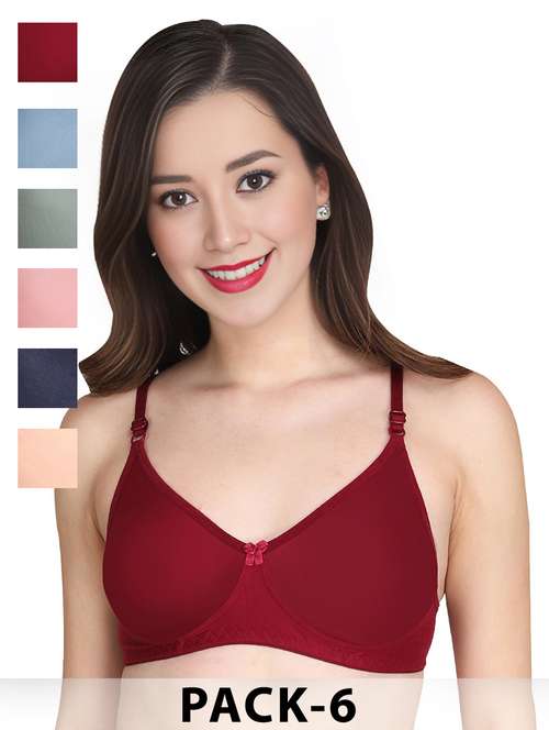 women pack of 6 solid non wired t-shirt bra - 22024917 -  Standard Image - 0