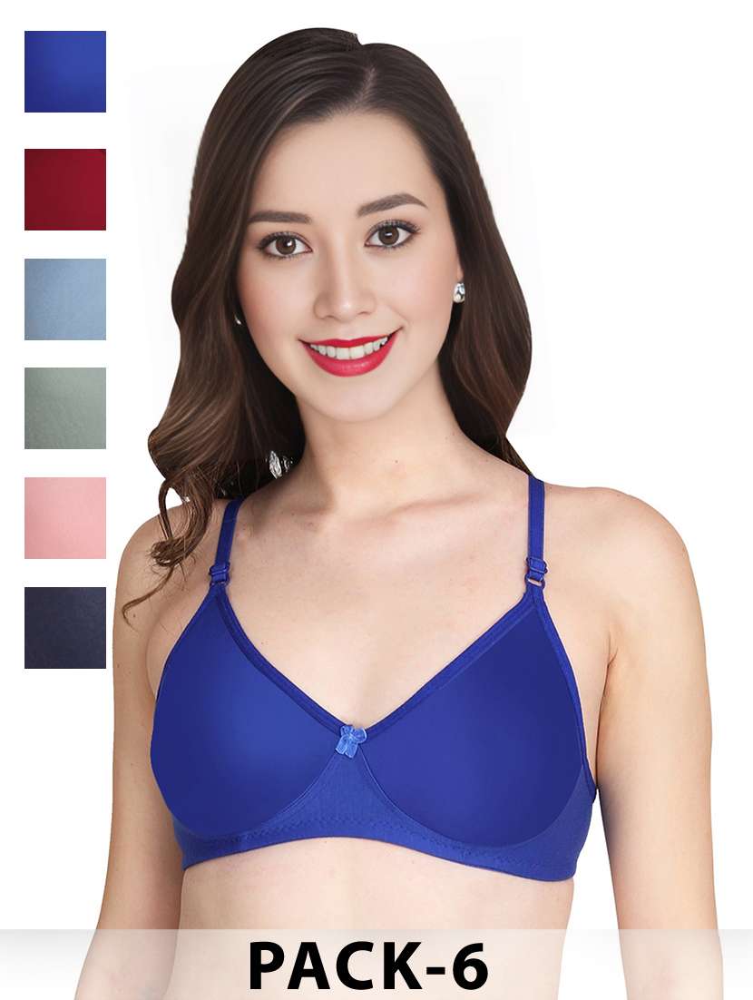 women pack of 6 solid non wired bra
