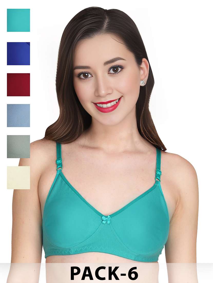 women pack of 6 solid non wired t-shirt bra