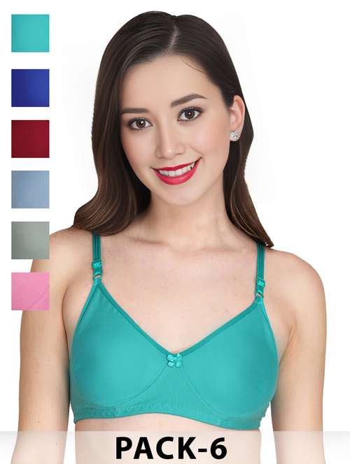 women pack of 6 solid non wired t-shirt bra - 22024926 - Standard Image - 0