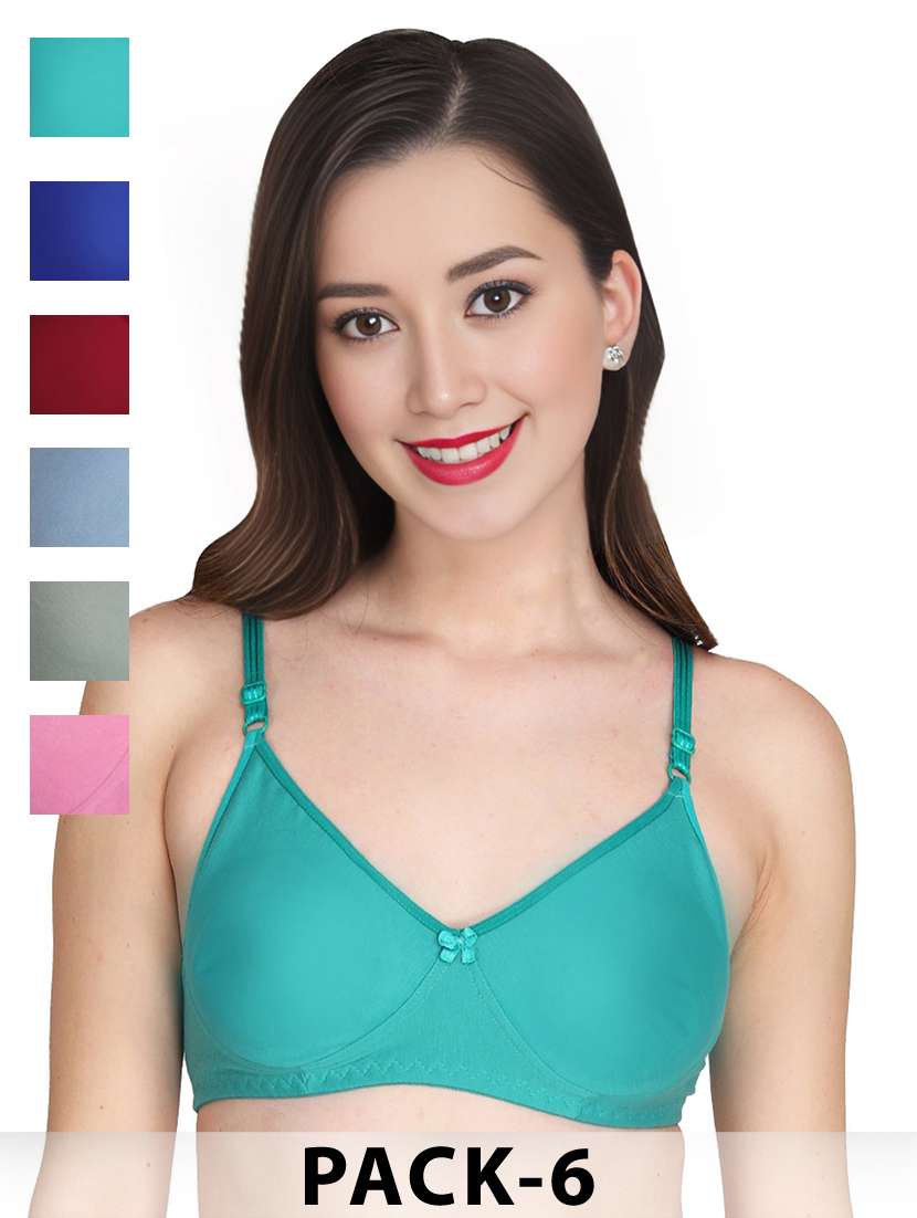 women pack of 6 solid non wired t-shirt bra