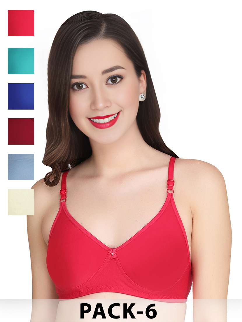 women pack of 6 solid non wired t-shirt bra