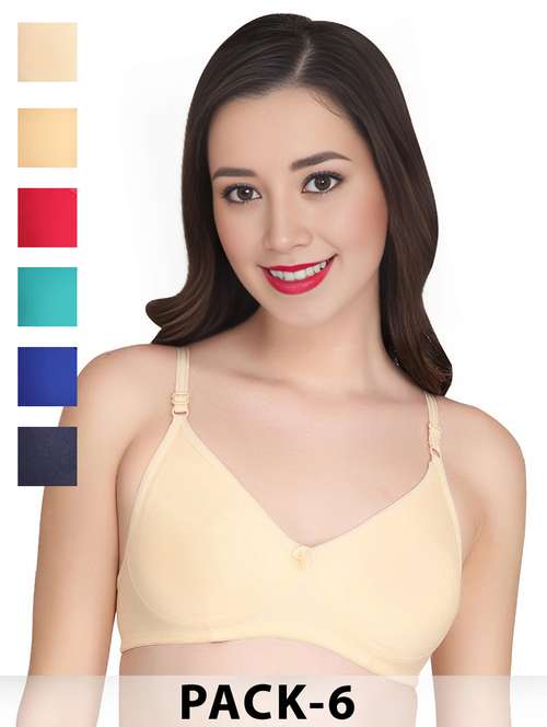 women pack of 6 solid non wired t-shirt bra - 22024953 - Standard Image - 0