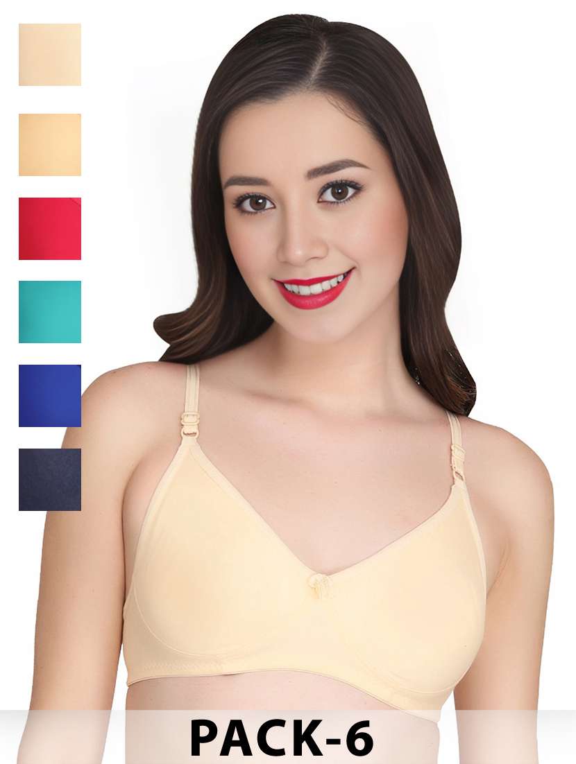 women pack of 6 solid non wired t-shirt bra - 22024953 - Zoom Image - 0