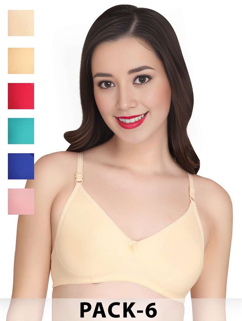 women pack of 6 solid non wired t-shirt bra